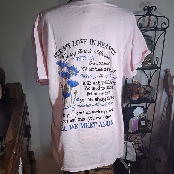 Gildan Pink Memorial Graphic Poem Short Sleeve Tee Size Large - Picture 1 of 11
